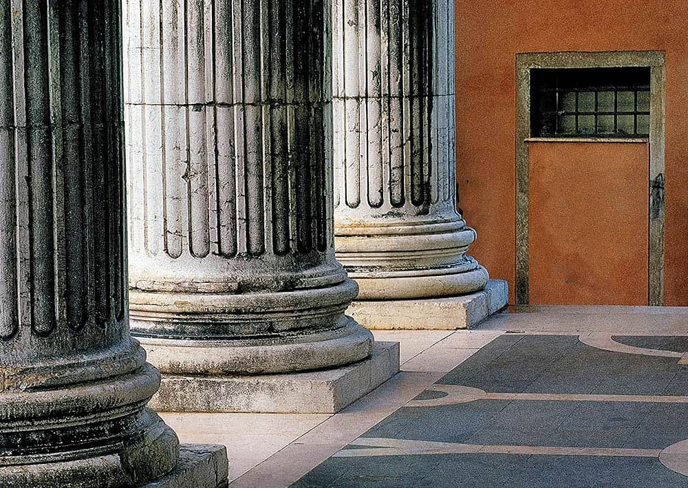 "The massive columns of San Nicolo da Tolentino". Venice. Italy.